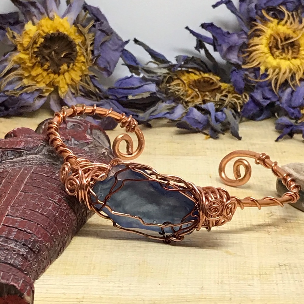 Rare cornflower blue copper sea glass bracelet
